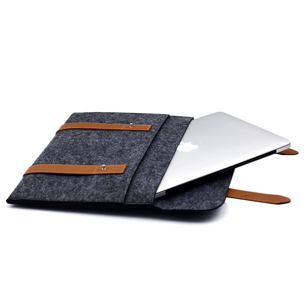 Leather Strip Wool Laptop Sleeve 11-inch